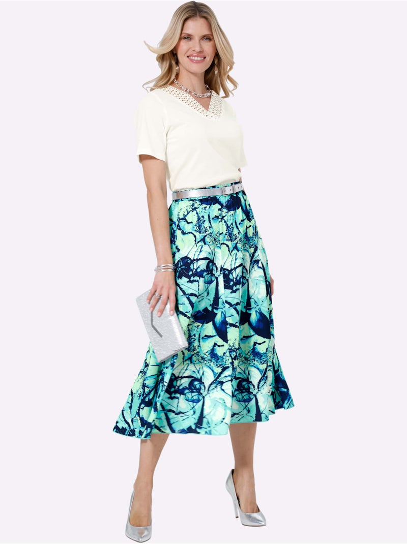 Jupe à motifs avec ceinture élastique et coupe longue - Taille standard - Moda Vilona Bleu Bleu marine - Kiabi