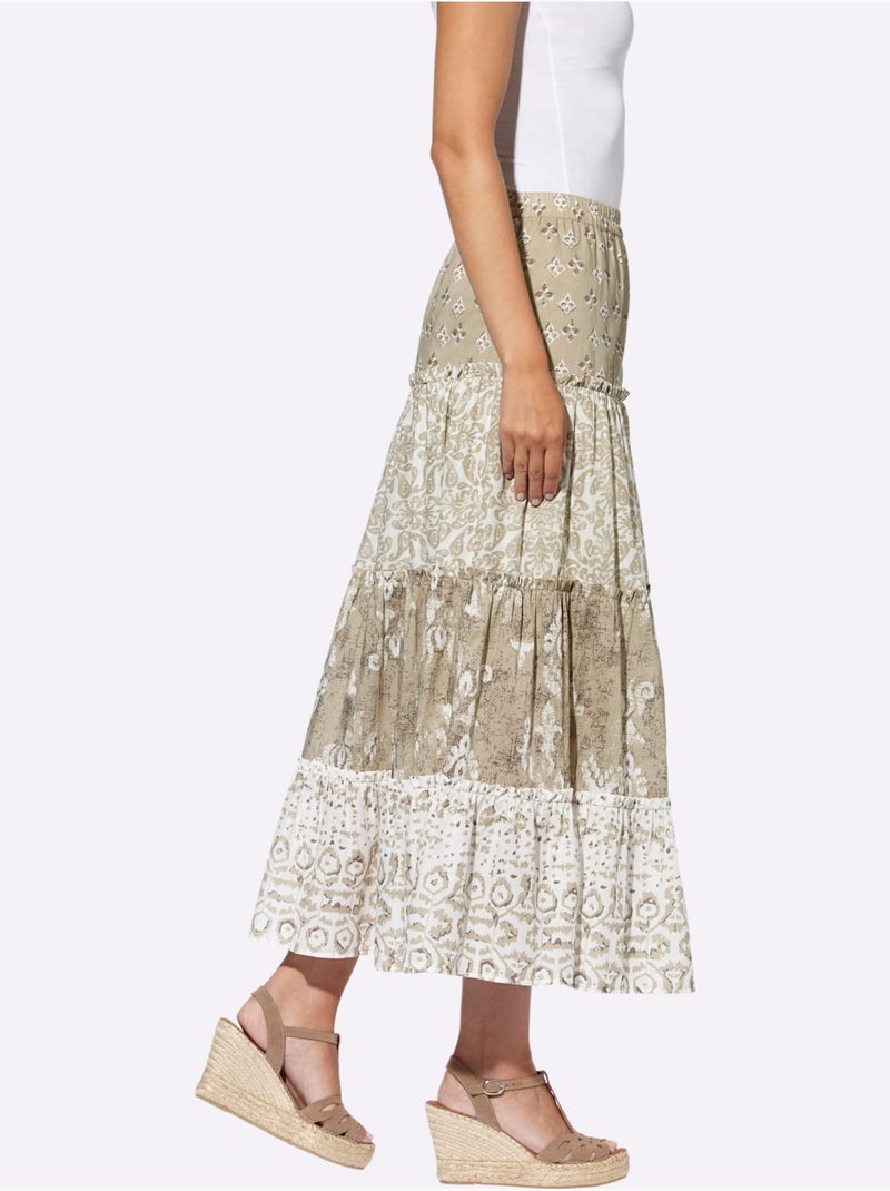 Jupe à niveaux motif imprimé exclusif - taille standard - helline Beige/Blanc - Kiabi