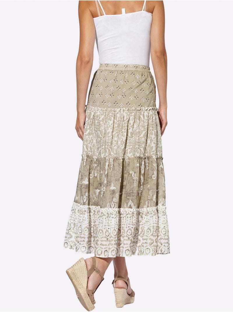 Jupe à niveaux motif imprimé exclusif - taille standard - helline Beige/Blanc - Kiabi