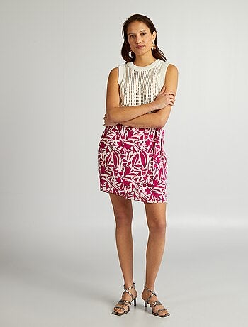 Jupe en maille jacquard de mohair mélangé - Noir/motif zébré - FEMME