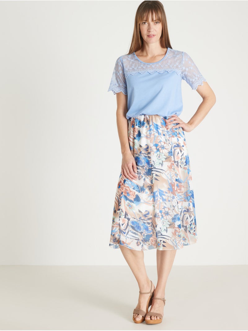 Jupe à panneaux élastiquée - DAXON Bleu Beige - Kiabi
