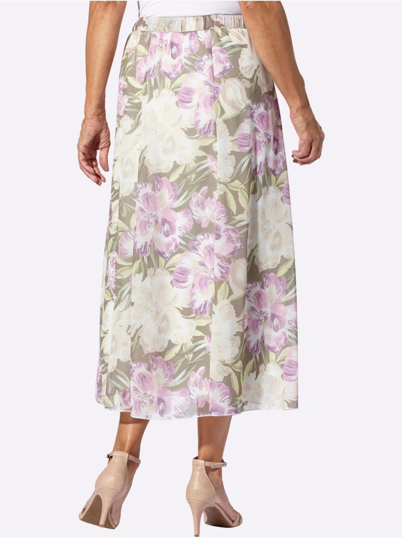 Jupe à panneaux en Georgette à motif floral et ceinture élastique - Taille standard - Witt Pistache - Kiabi