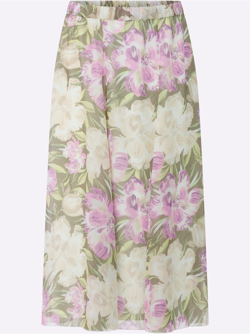 Jupe à panneaux en Georgette à motif floral et ceinture élastique - Taille standard - Witt Pistache - Kiabi