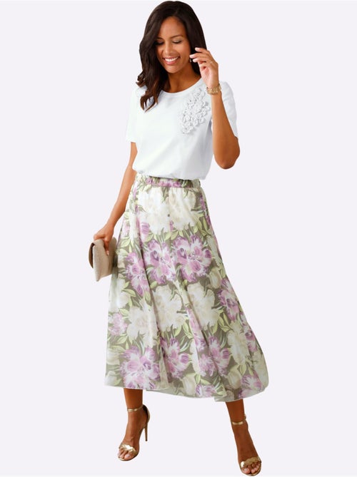 Jupe à panneaux en Georgette à motif floral et ceinture élastique - Taille standard - Witt - Kiabi Jupe à panneaux en Georgette à motif floral et ceinture élastique - Taille standard - Witt - Kiabi