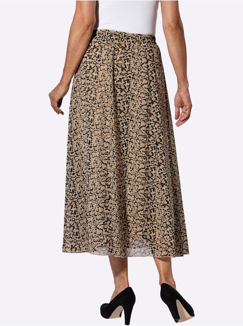 Jupe à panneaux en Georgette avec motif animal et ceinture élastique - Taille standard - Moda Vilona Noir Beige - Kiabi