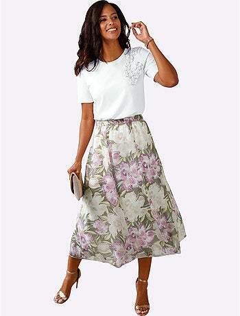 Jupe à panneaux en Georgette avec motif floral et ceinture élastique - Taille courte - Witt