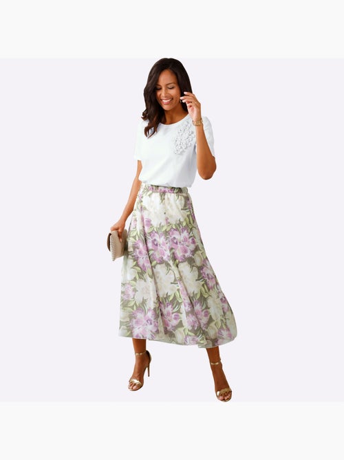 Jupe à panneaux en Georgette avec motif floral et ceinture élastique - Taille courte - Witt - Kiabi Jupe à panneaux en Georgette avec motif floral et ceinture élastique - Taille courte - Witt - Kiabi