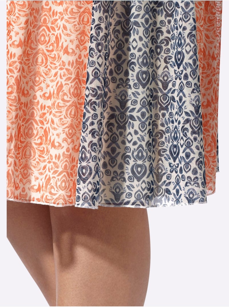 Jupe à Panneaux Forme à Panneaux évasée - Taille Standard - Helline Bleu Orange Bleu - Kiabi