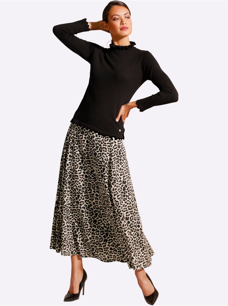 Jupe à panneaux qualité tissée - taille courte - helline Marron - Kiabi