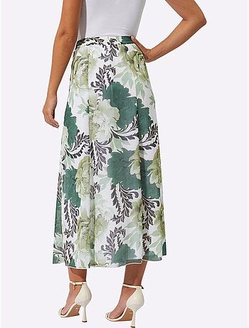 Jupe à panneaux tissée à imprimé floral avec taille élastique - Taille standard - Helline
