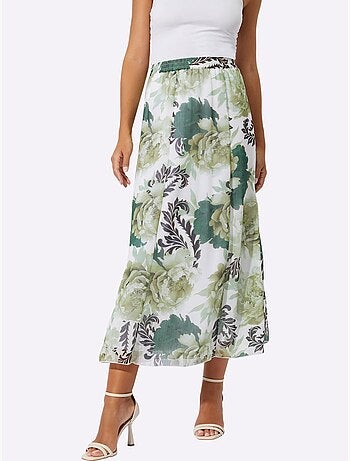 Jupe à panneaux tissée à imprimé floral avec taille élastique - Taille standard - Helline