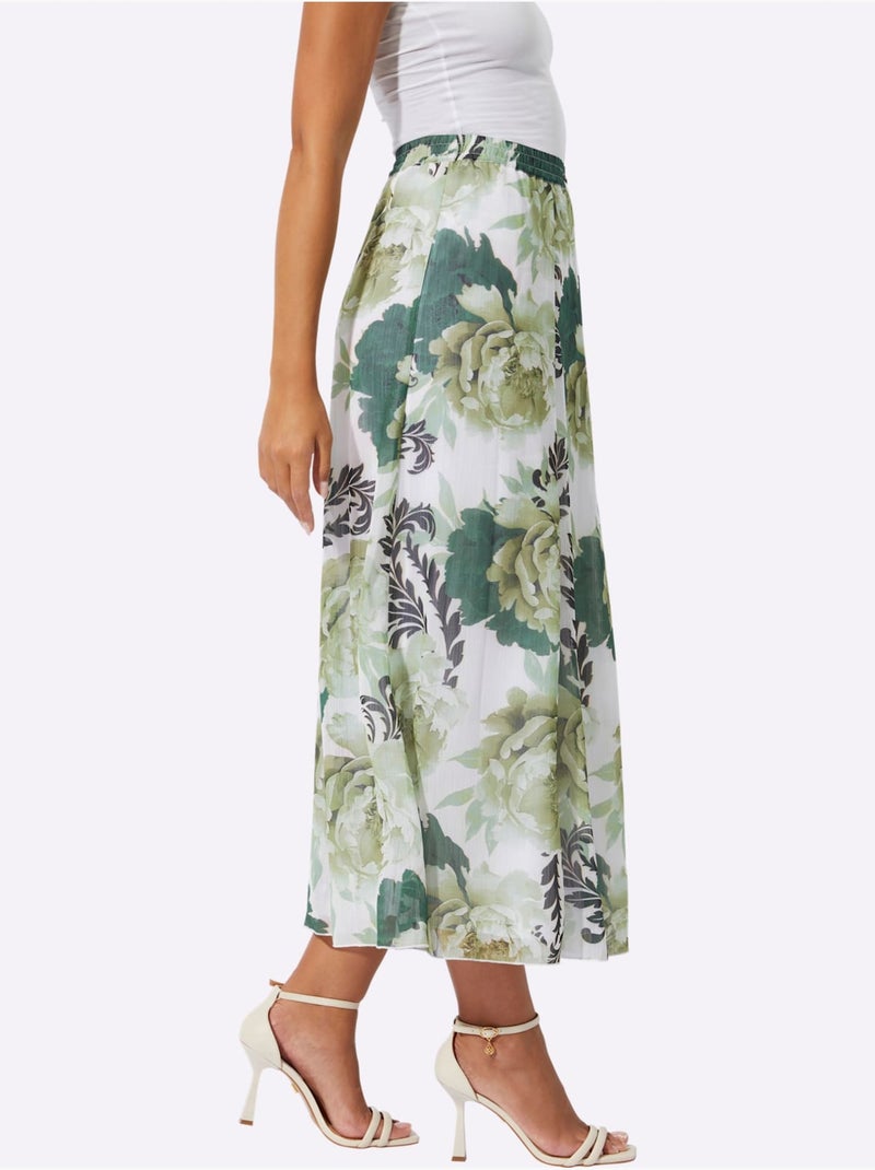 Jupe à panneaux tissée à imprimé floral avec taille élastique - Taille standard - Helline Blanc Vert - Kiabi