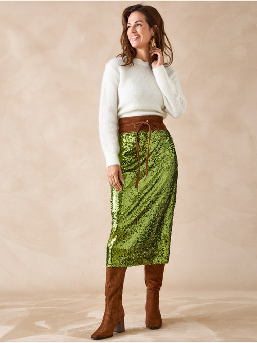 Jupe à sequins coupe droite - Kiabi