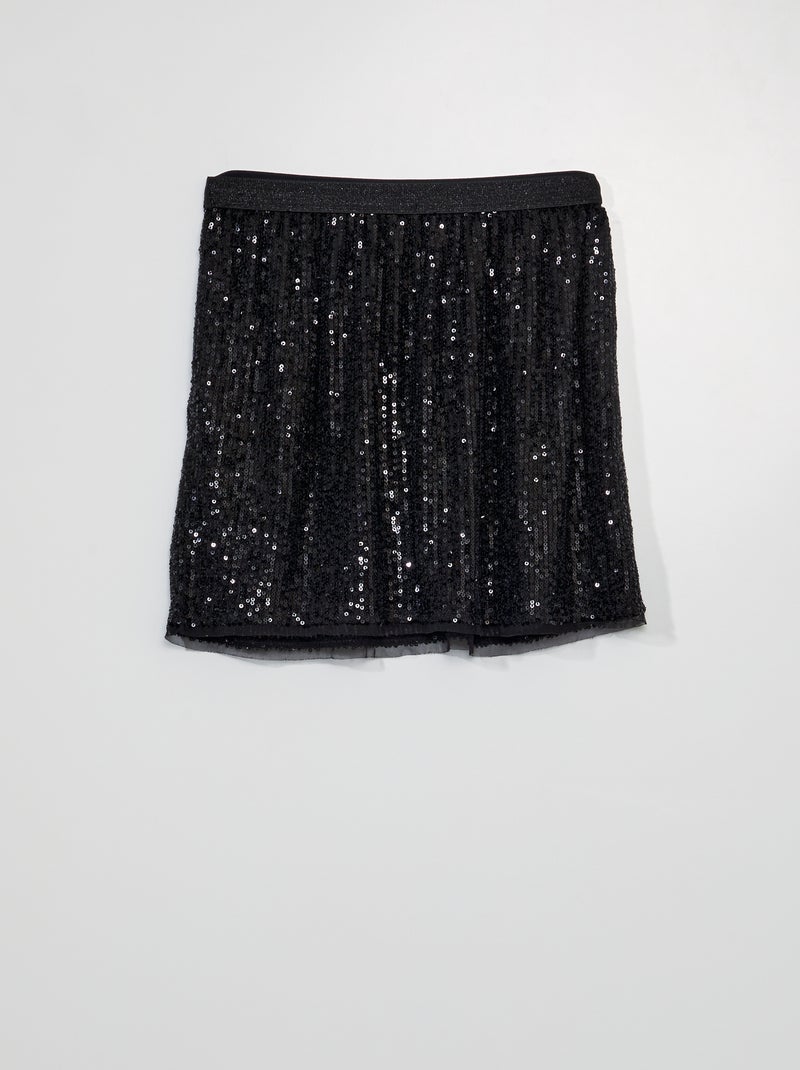 Jupe à sequins évasée noir - Kiabi