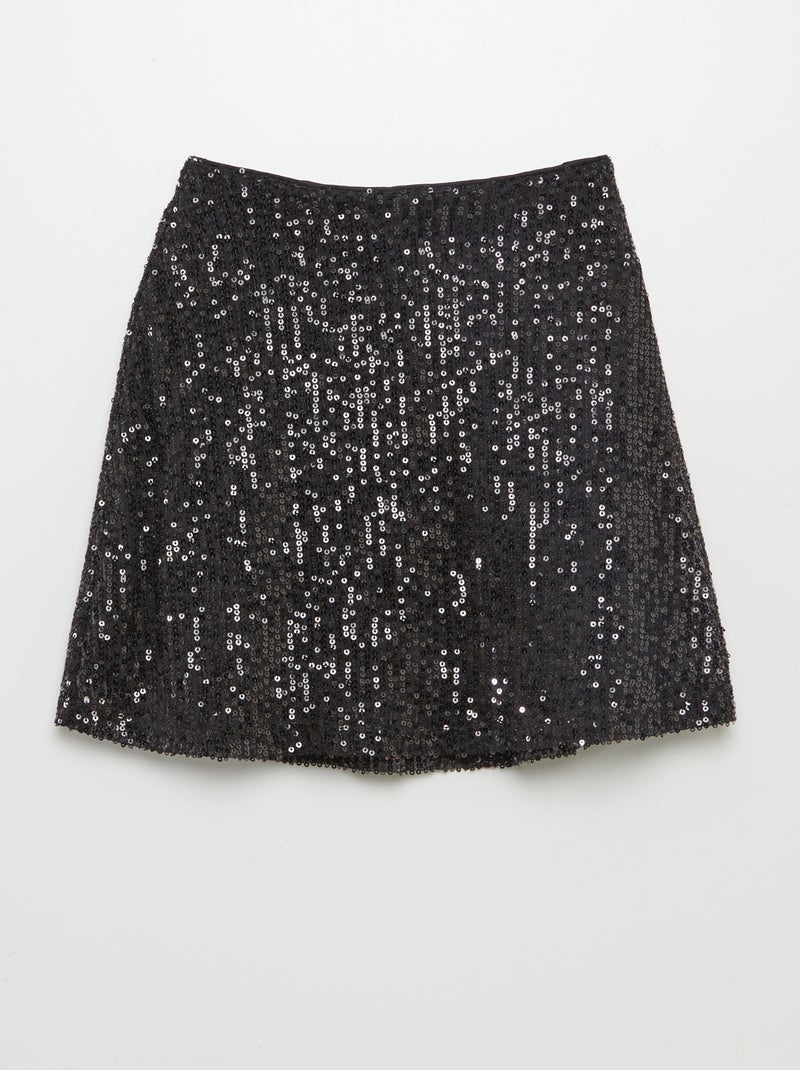 Jupe à sequins évasée Noir - Kiabi