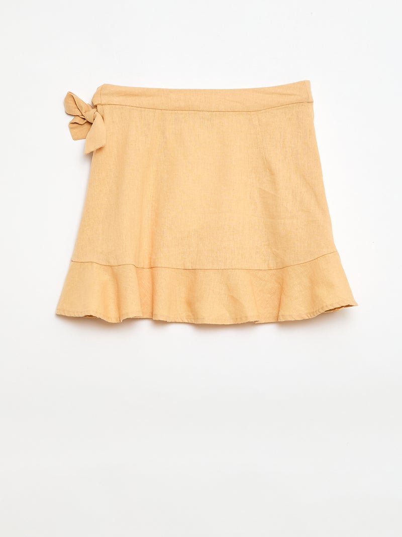 Jupe à volants en lin mélangé Jaune - Kiabi