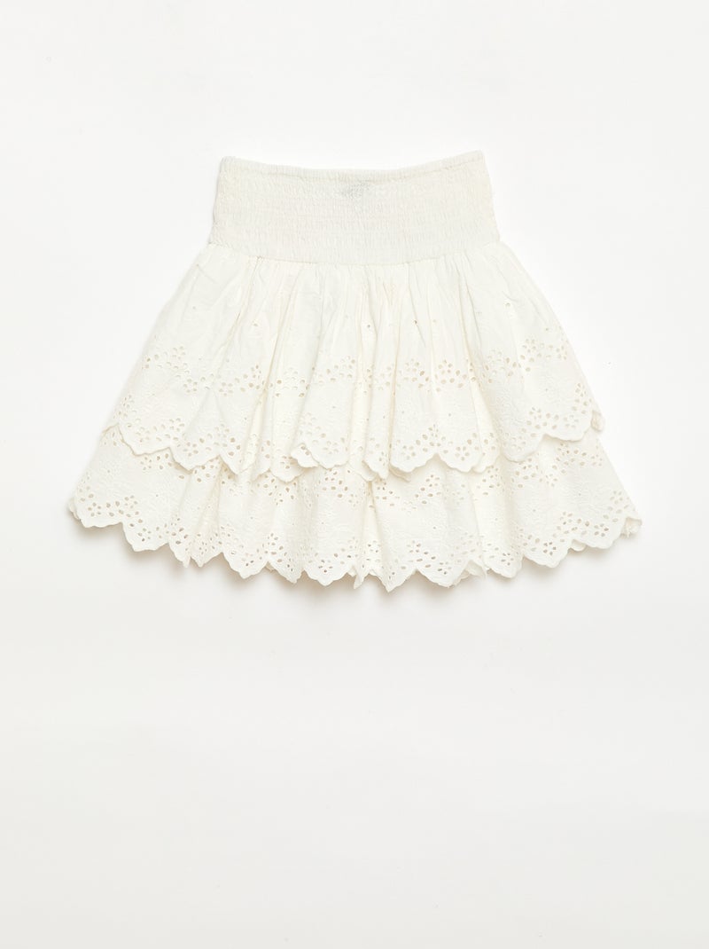 Jupe à volants et broderies anglaises Blanc - Kiabi
