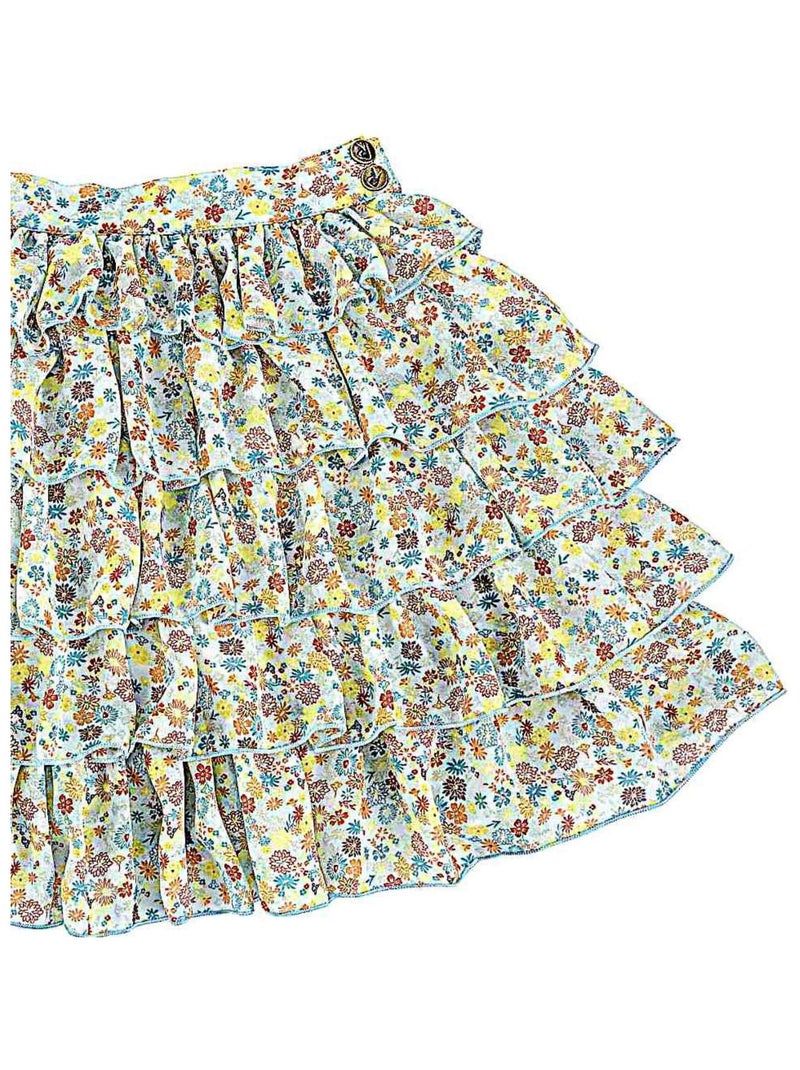 Jupe à Volants  Fleurie Liberty   RUFFLE - La Faute à Voltaire Bleu Vert Gris - Kiabi