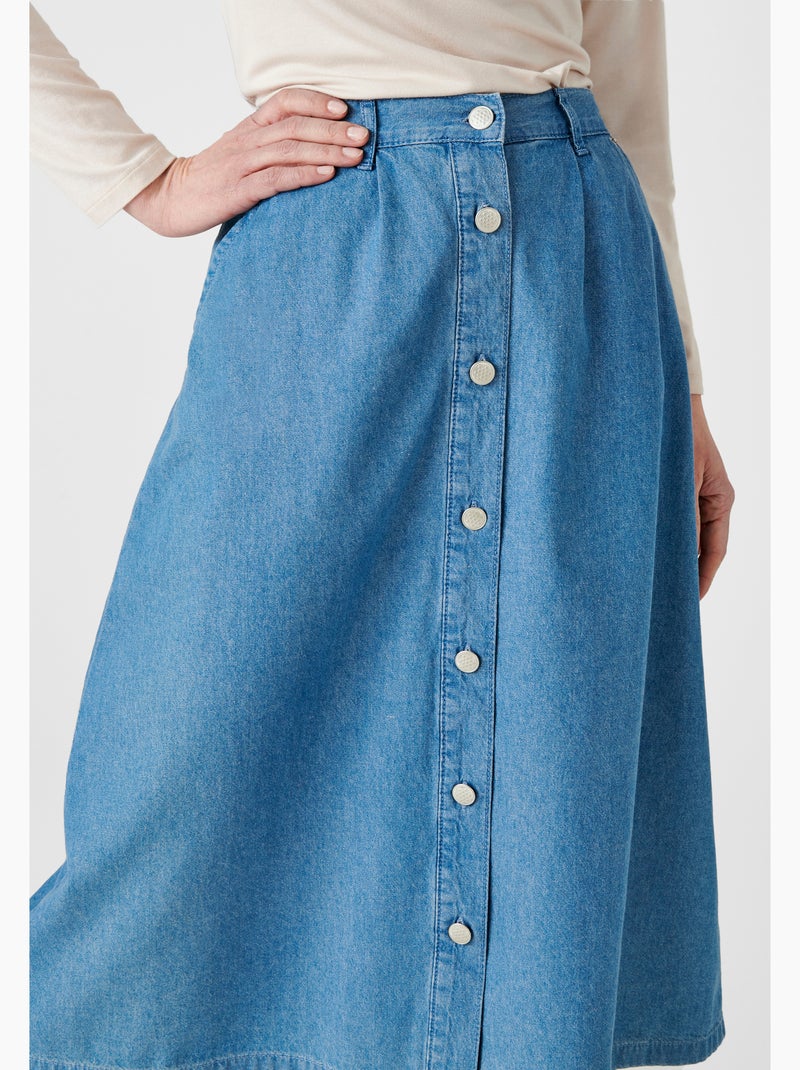 Jupe ample boutonnée - Damart Bleu denim - Kiabi