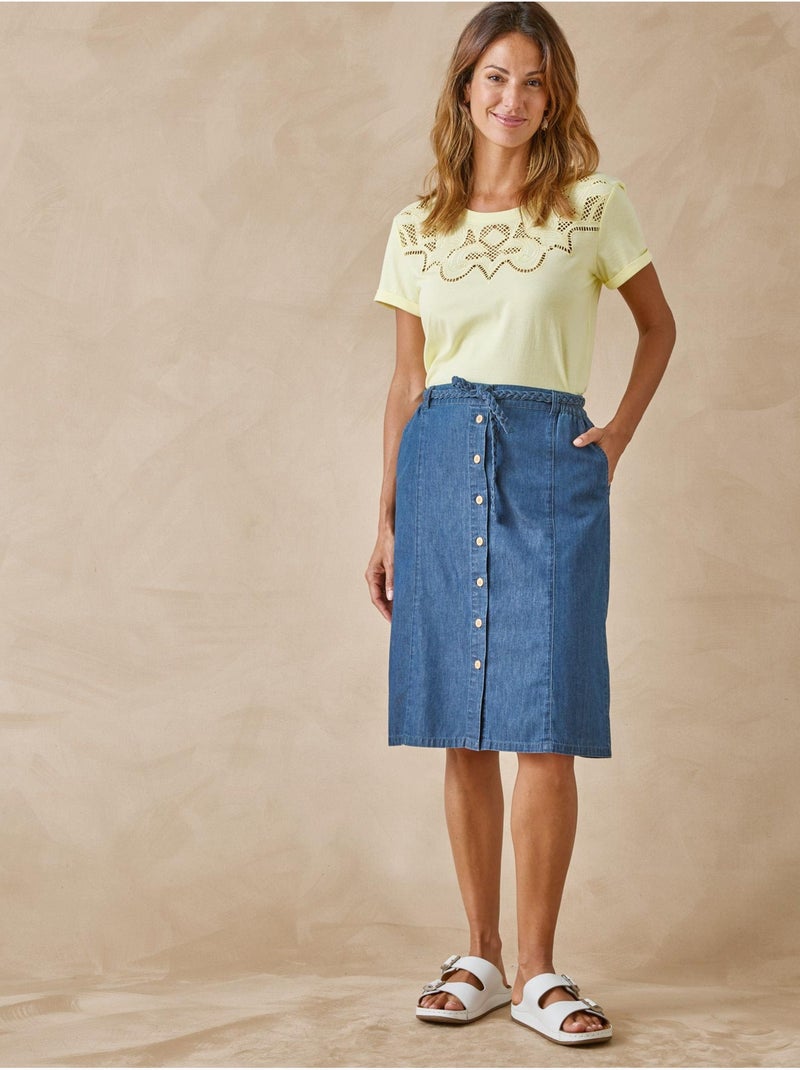 Jupe boutonnée en chambray - DAXON Bleu - Kiabi