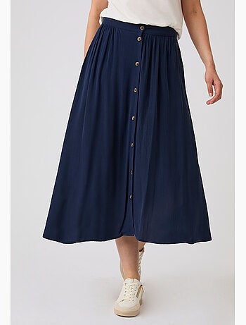 Jupe boutonnée en tissu créponné pure viscose - damart
