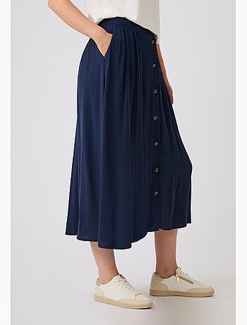 Jupe boutonnée en tissu créponné pure viscose - damart