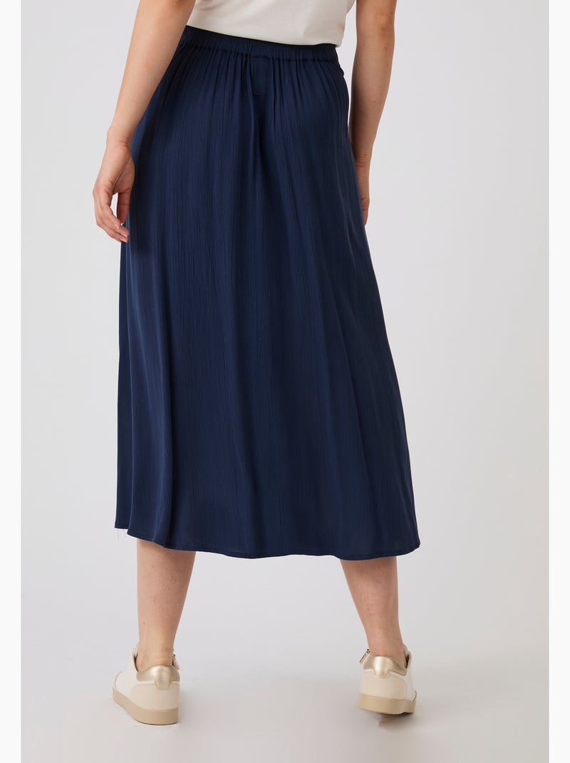 Jupe boutonnée en tissu créponné pure viscose - Damart Bleu - Kiabi