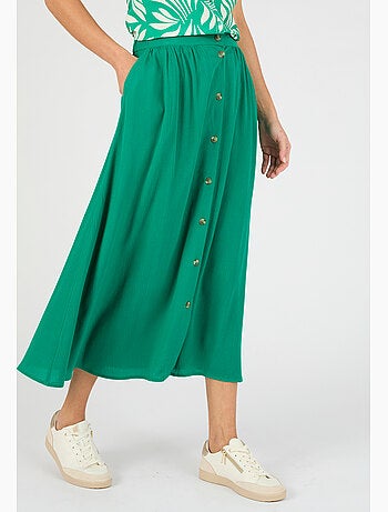 Jupe boutonnée en tissu créponné pure viscose - damart
