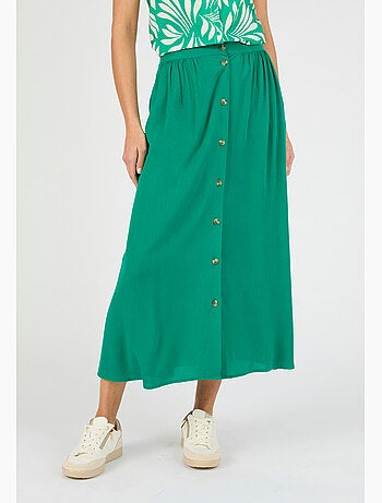 Jupe boutonnée en tissu créponné pure viscose - damart