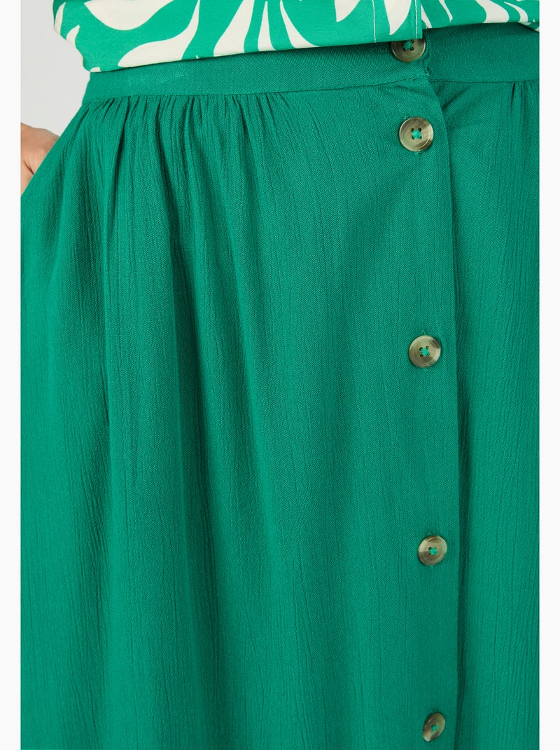Jupe boutonnée en tissu créponné pure viscose - damart Vert - Kiabi