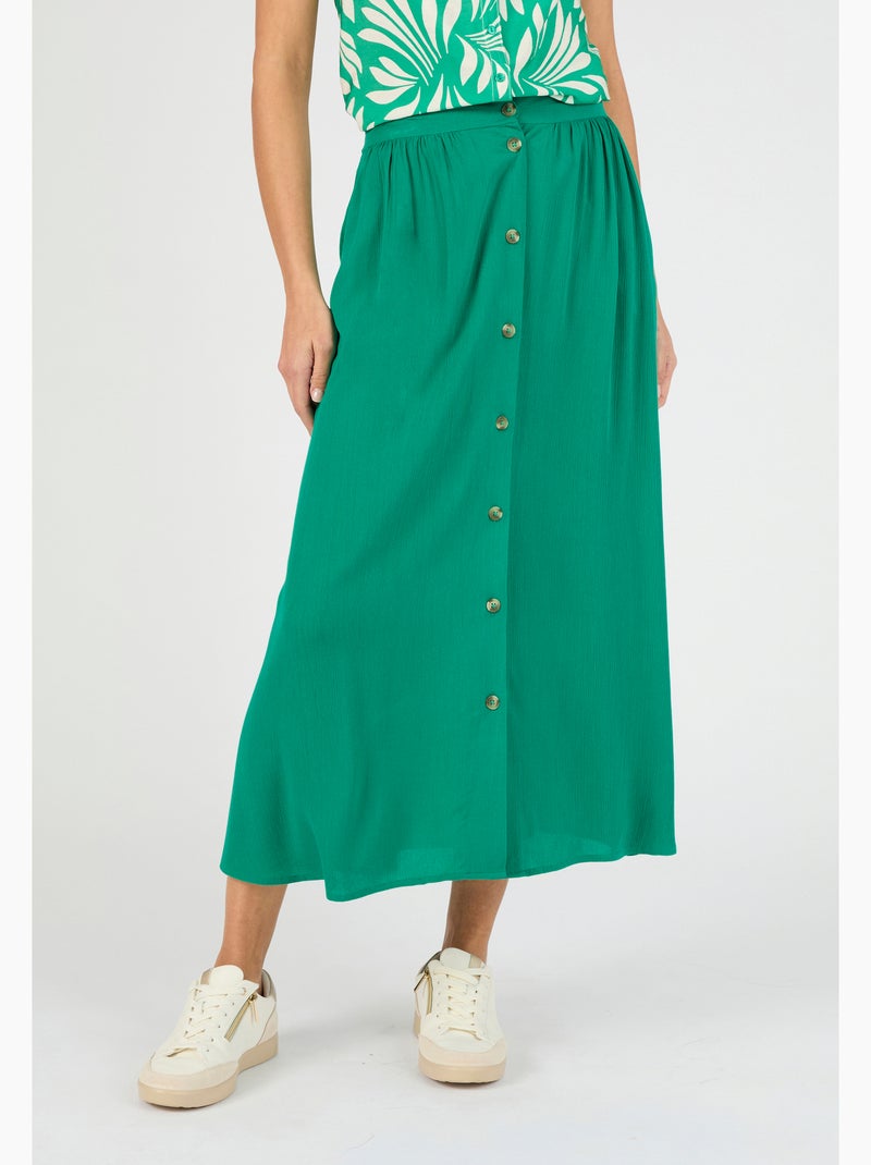 Jupe boutonnée en tissu créponné pure viscose - damart Vert - Kiabi