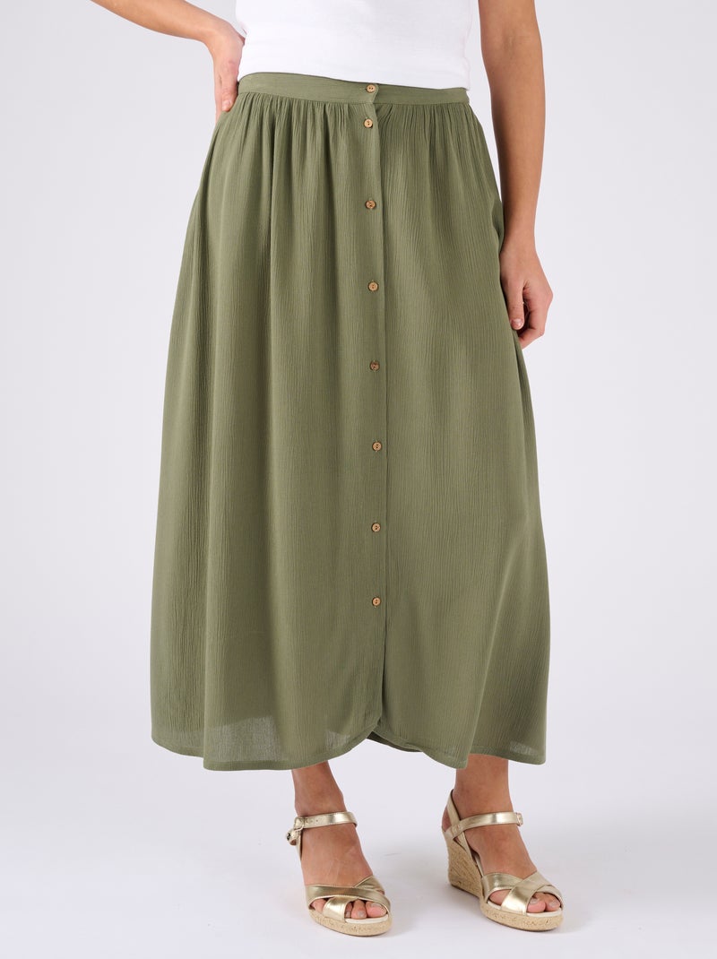 Jupe boutonnée en tissu créponné pure viscose - Damart Vert olive - Kiabi