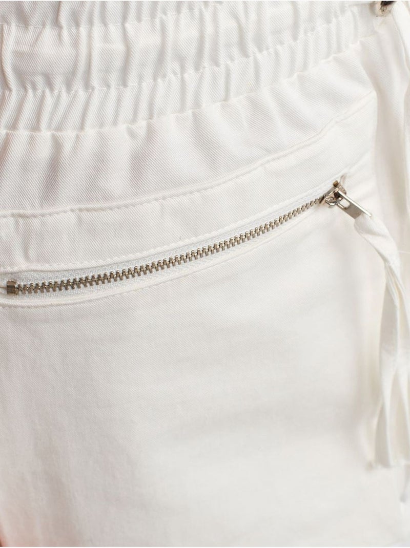 Jupe Cargo Mini En Popeline De Coton, Taille Haute Blanc - Kiabi