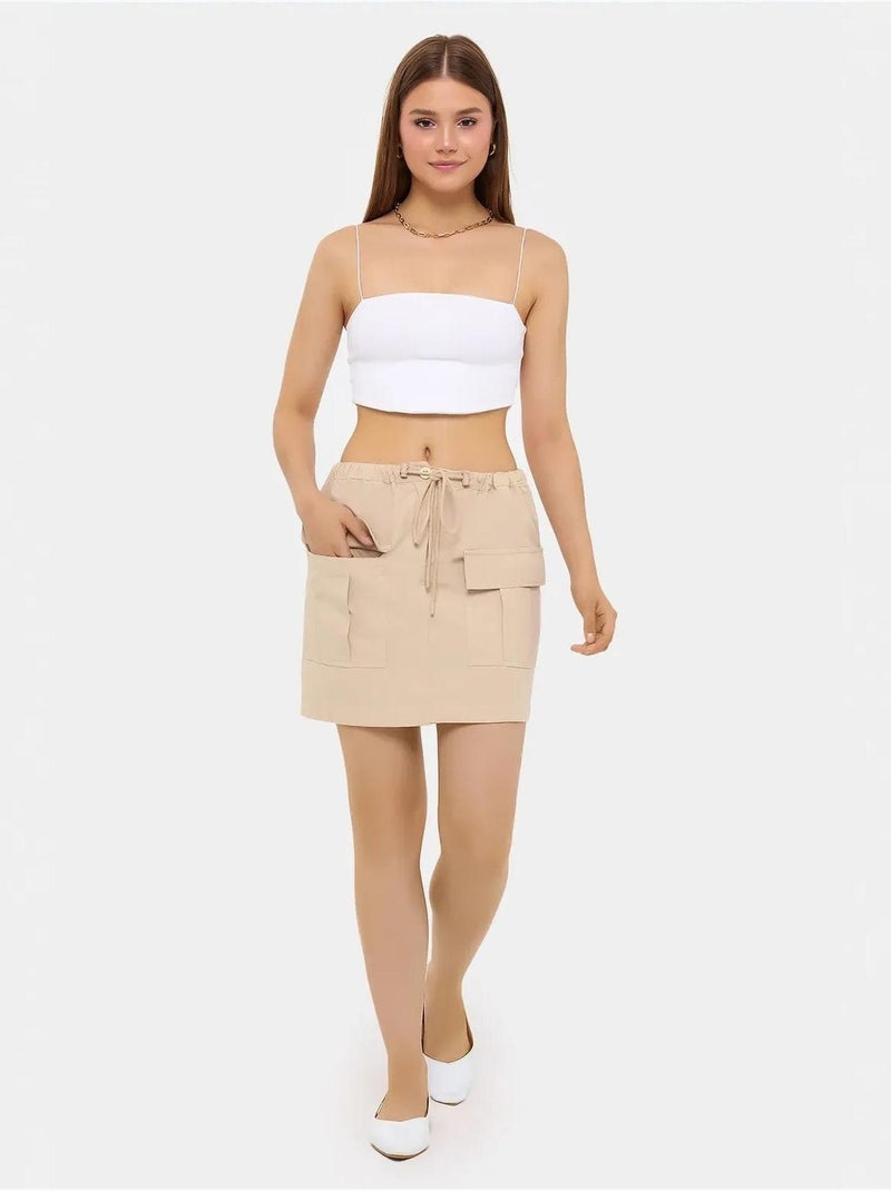 Jupe cargo taille basse en coton Beige naturel - Kiabi