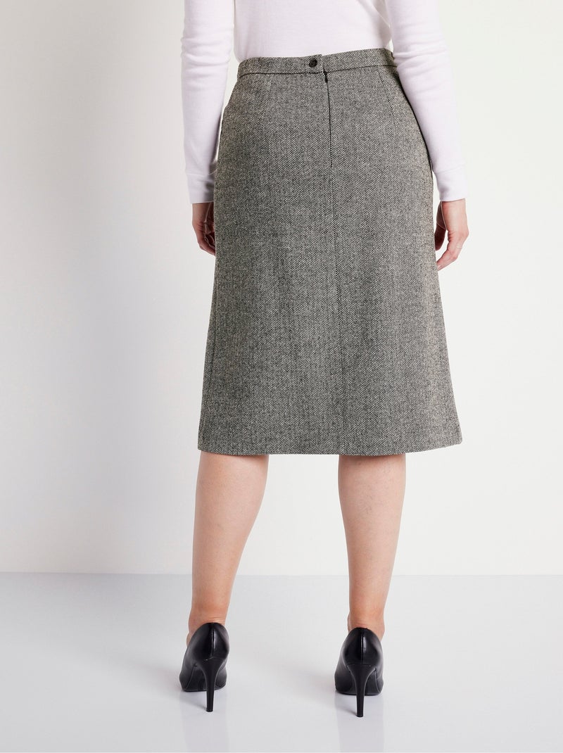 Jupe chevrons ou chiné longueur 65 cm avec laine - Afibel Gris - Kiabi