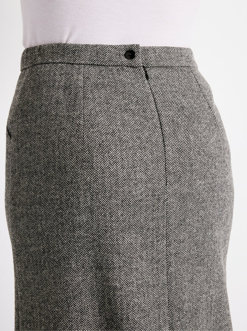 Jupe chevrons ou chiné longueur 65 cm avec laine - Afibel Gris - Kiabi