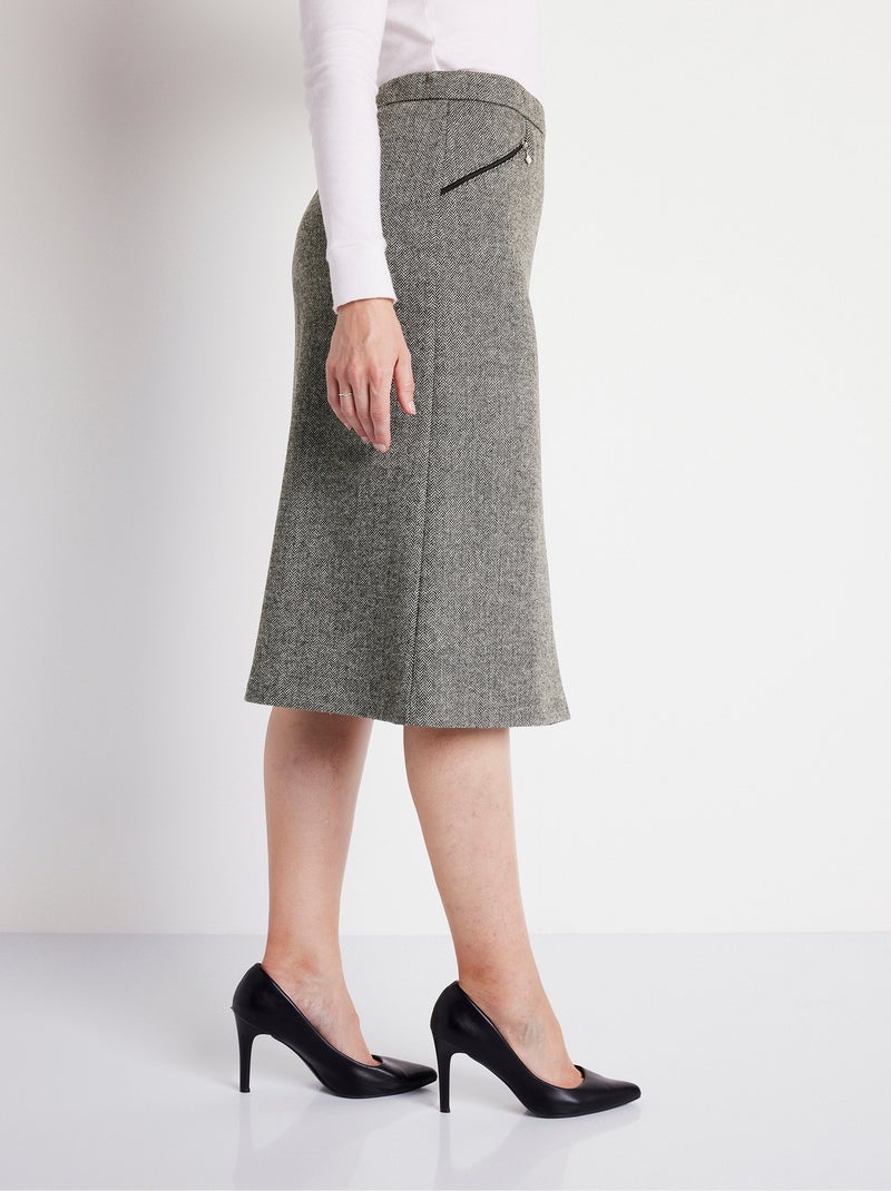 Jupe chevrons ou chiné longueur 70 cm avec laine - Afibel Gris - Kiabi
