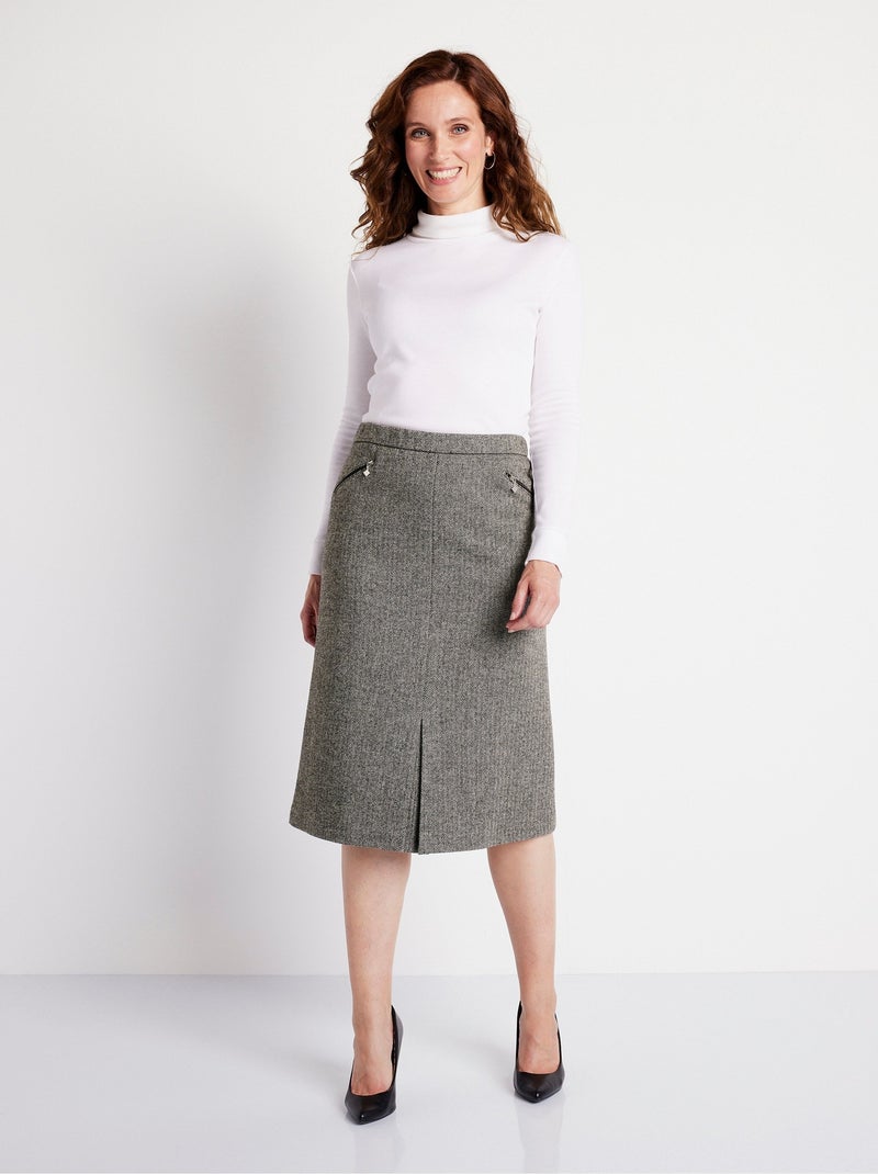 Jupe chevrons ou chiné longueur 70 cm avec laine - Afibel Gris - Kiabi