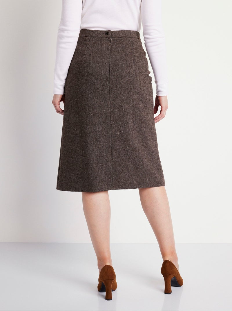 Jupe chevrons ou chiné longueur 70 cm avec laine - Afibel Marron - Kiabi