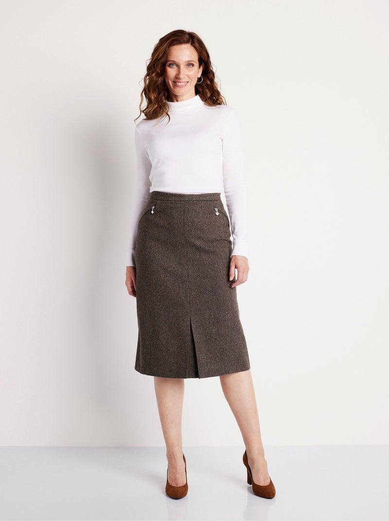 Jupe chevrons ou chiné longueur 70 cm avec laine - Afibel Marron - Kiabi