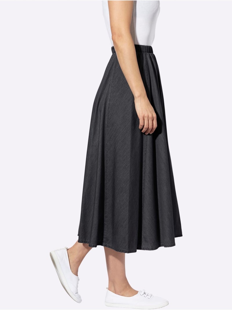 Jupe coton pur en coupe fluide avec ceinture élastique - Taille standard - Witt Gris Bleu - Kiabi