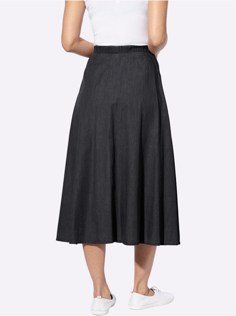 Jupe coton pur en coupe fluide avec ceinture élastique - Taille standard - Witt Gris Bleu - Kiabi