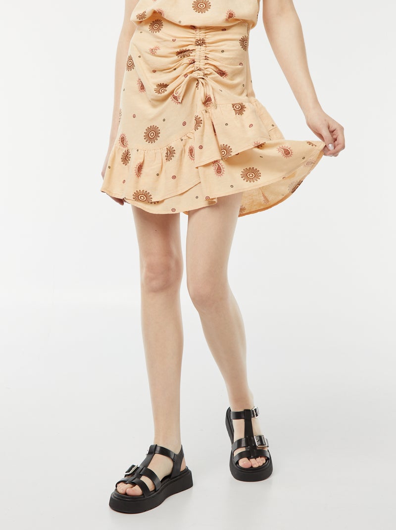 Jupe courte avec base volantée à étages BEIGE - Kiabi