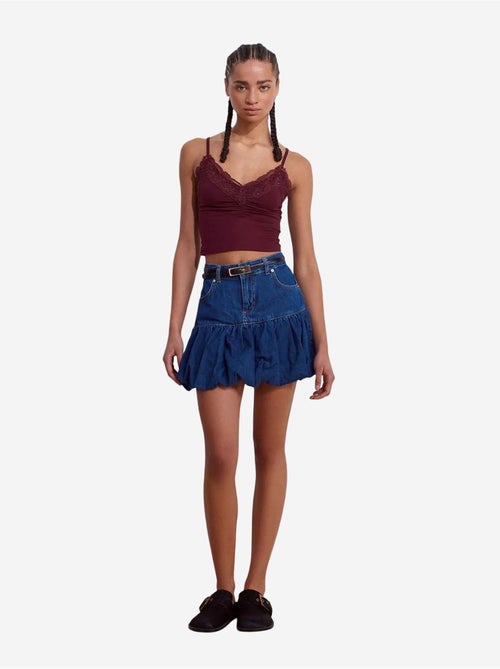 Jupe Courte Ballon En Denim, Taille Haute - Kiabi