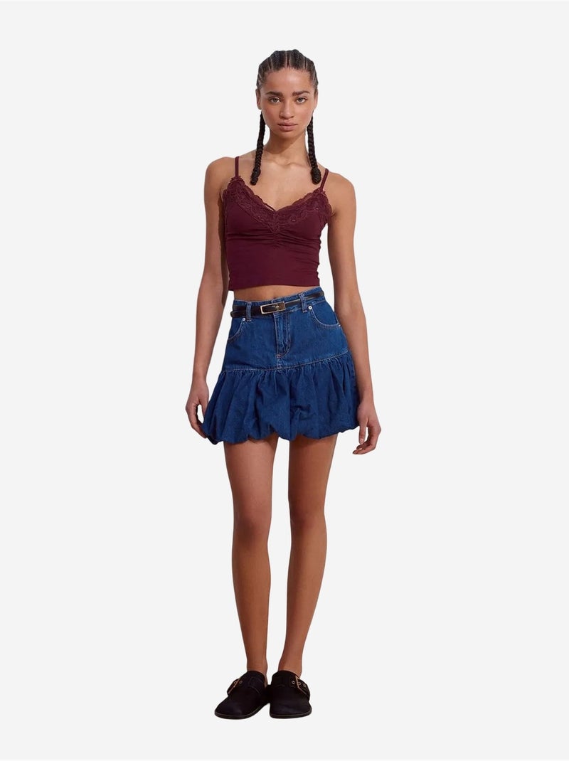 Jupe Courte Ballon En Denim, Taille Haute Bleu roi - Kiabi