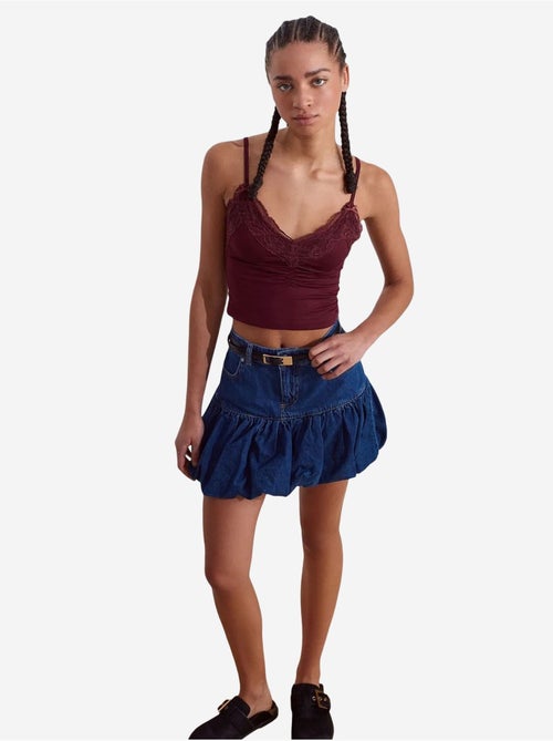 Jupe Courte Ballon En Denim, Taille Haute - Kiabi