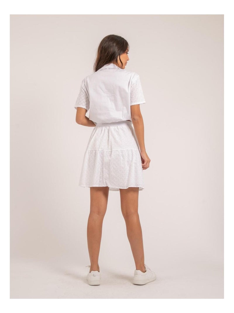 Jupe courte broderies anglaises XANNY Blanc - Kiabi