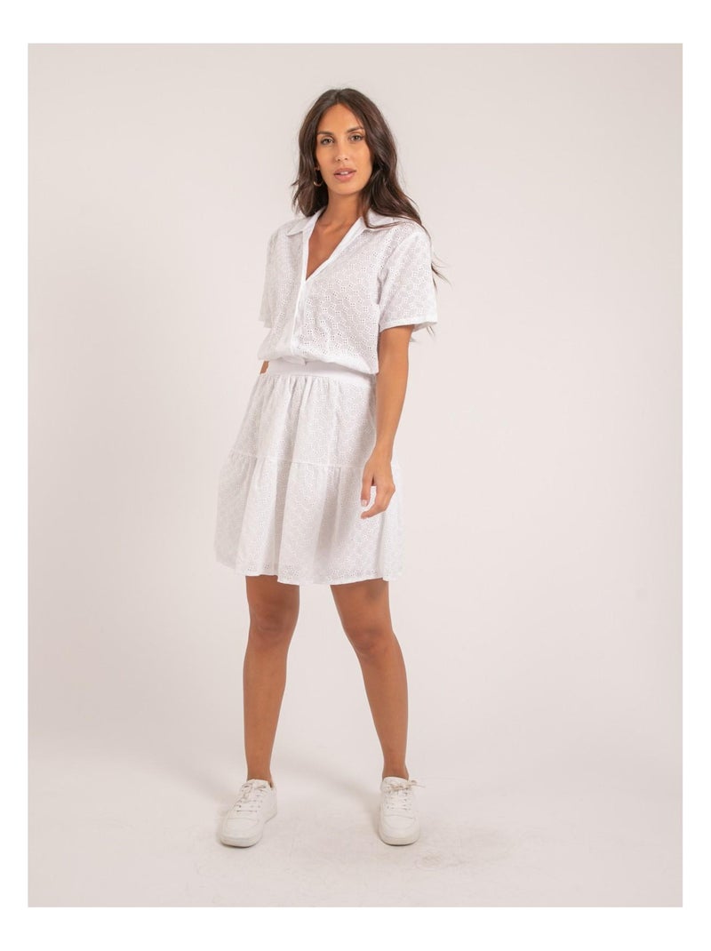 Jupe courte broderies anglaises XANNY Blanc - Kiabi