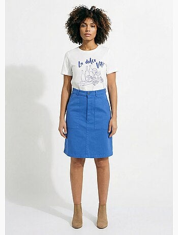 Jupe courte droite poches cargo coton stretch - Afibel