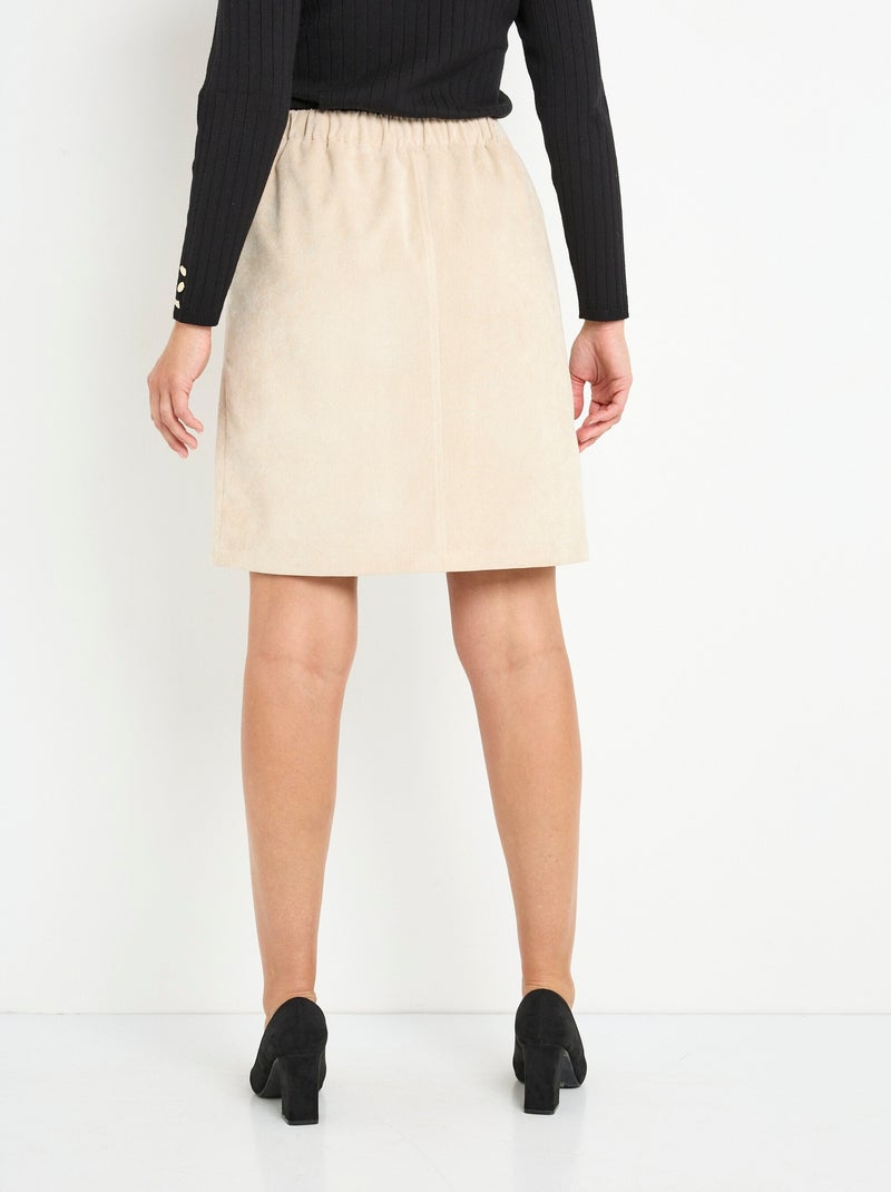 Jupe courte droite velours milleraies ceinture semi-élastiquée Ecru - Kiabi